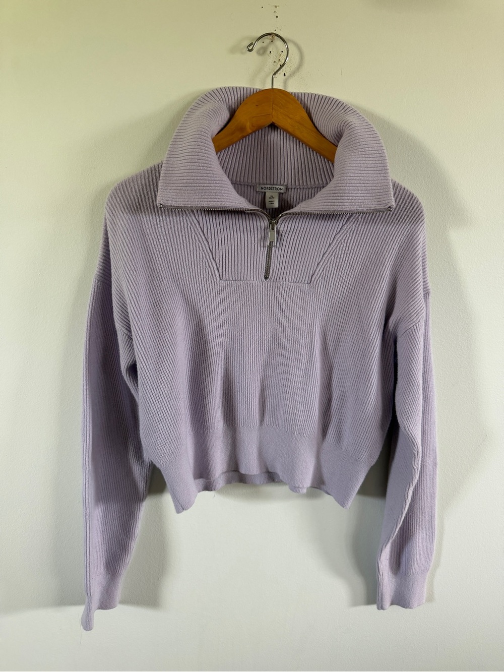 Nordstrom  Light Lavender Zip-Front Ribbed Turtleneck Sweater XL